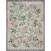 William Morris Jasmine tapestry blanket with floral design, 100% cotton, multi-color fringed edges, made in USA.